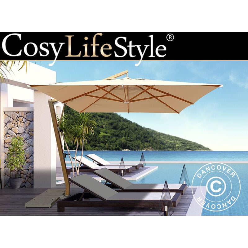 Parasol en porte à faux Havana, 3,5x3,5m, Sable