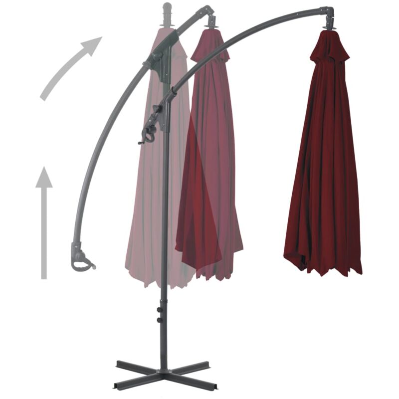 Parasol déporté avec mât en acier 250x250 cm Rouge bordeaux