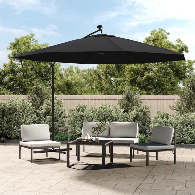 Parasol déporté avec lumières led Noir 350 cm