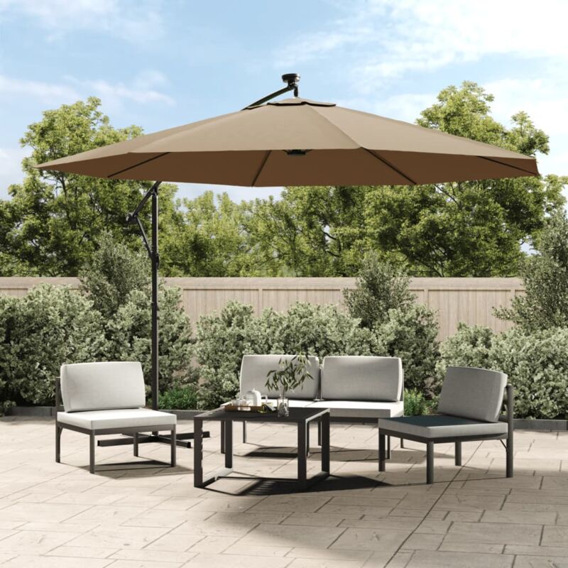Parasol en porte-à-feux et poteau métallique 350 cm Taupe