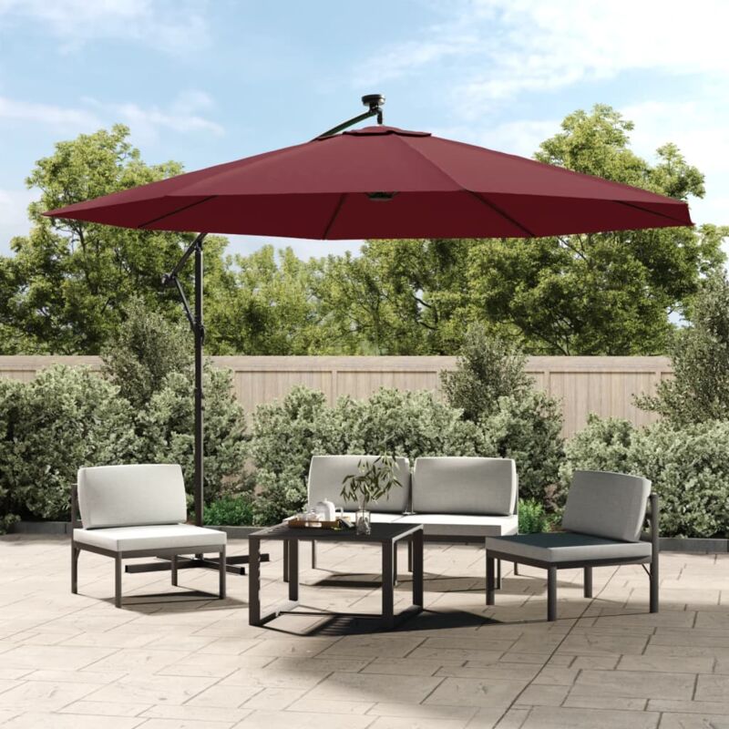 Parasol déporté avec lumières led Rouge bordeaux 350 cm