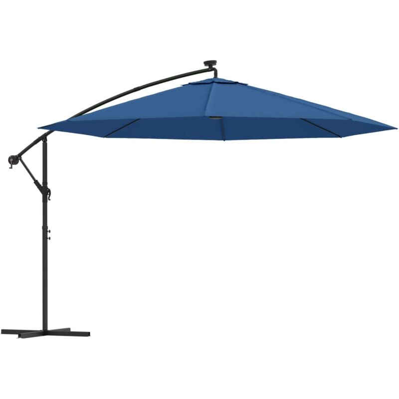 Parasol déporté avec lumières led Bleu azuré 350 cm - Vidaxl