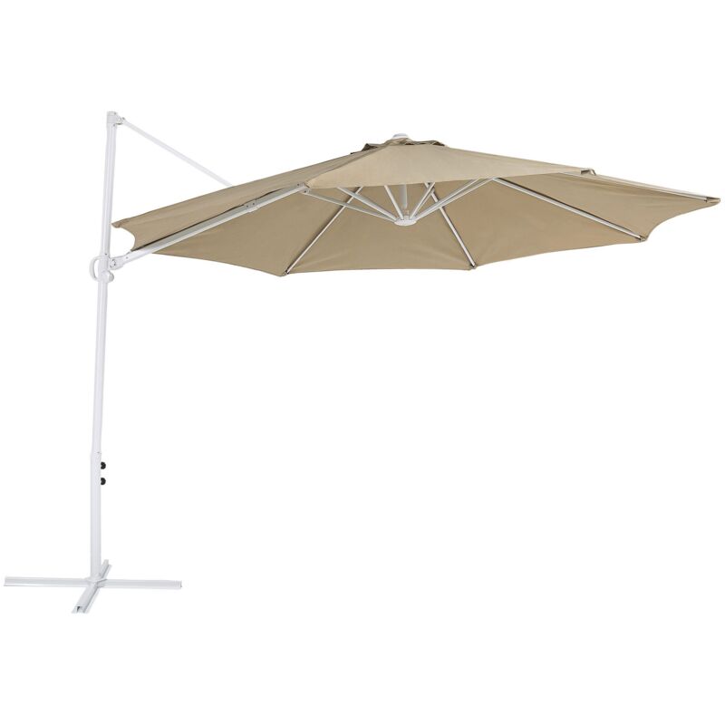 Beliani - Parasol de Jardin ⌀ 2,95 m en Aluminium et Tissu Polyester Taupe et Blanc Octogonal Savona ii