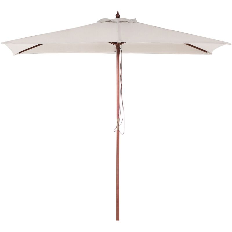 Parasol de Jardin ou de Terrasse Rectangulaire Blanc Beige avec Pied en Bois, Toile Anti uv 144 x 195 cm et Ouverture Facile avec Corde Beliani