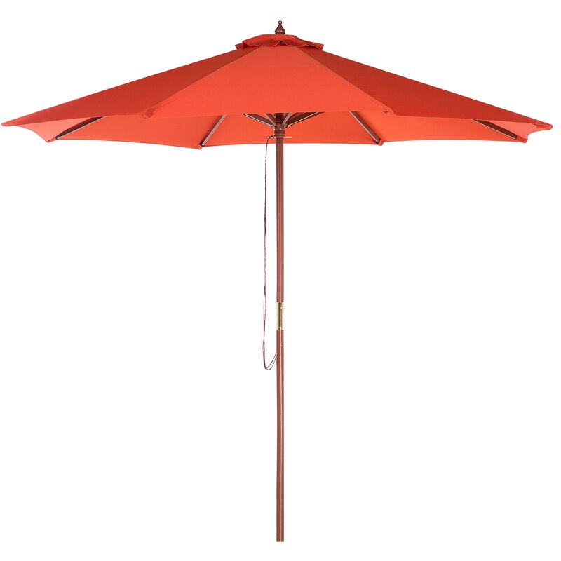 Beliani - Parasol de Jardin 270 cm en Bois et Tissu Polyester Rouge Résistant aux uv Toscana - Bois foncé