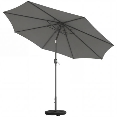 Parasol env. Ø300 cm inclinable, parasol de balcon avec manivelle, pied croisé, sac de sable, UV 30+, rétractable, gris foncé