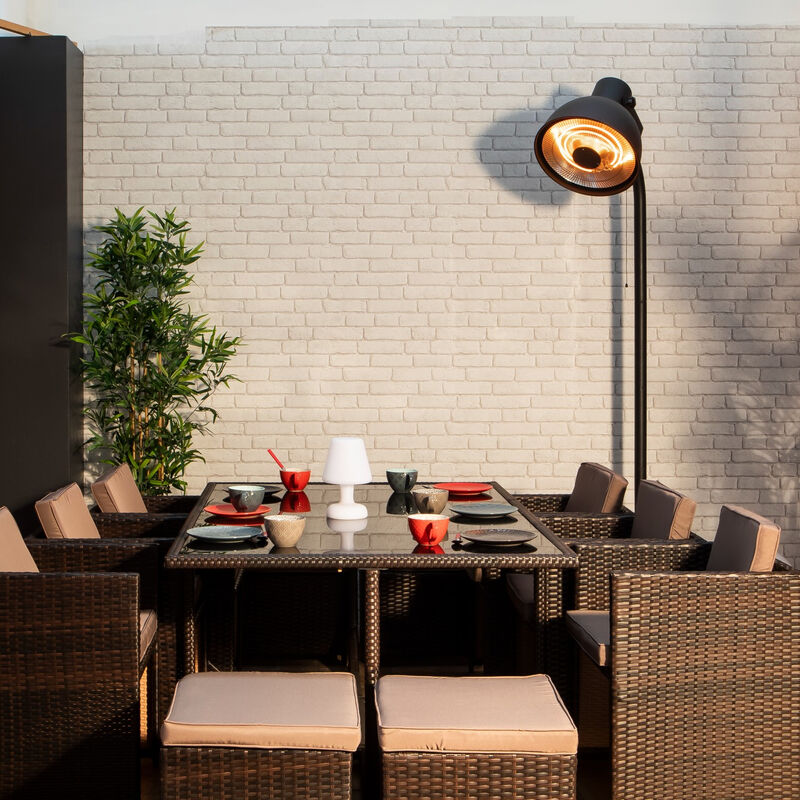 

Alice's Garden - Parasol estufa de pie eléctrico 2000W – Estufa de exterior tipo halógeno, 3 niveles de calor (800W / 1200W / 2000W) - Negro