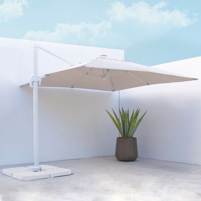 

Parasol excéntrico cuadrado blanco con led de aluminio de 300x300 cm