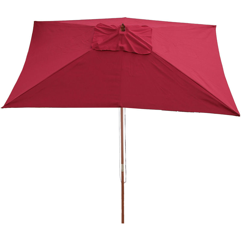 HHG - Parasol en bois, parasol de jardin Florida, parasol de marché, rectangulaire 2x3m bordeaux - red