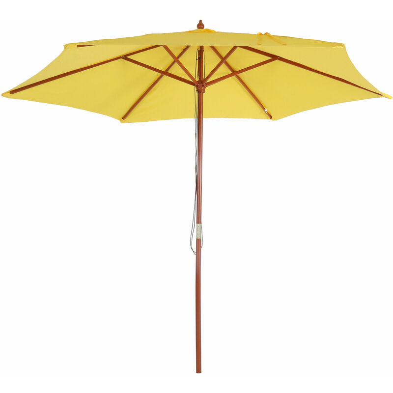 HHG - Parasol Florida, parasol de jardin parasol de marché, ø 3m polyester/bois jaune - yellow