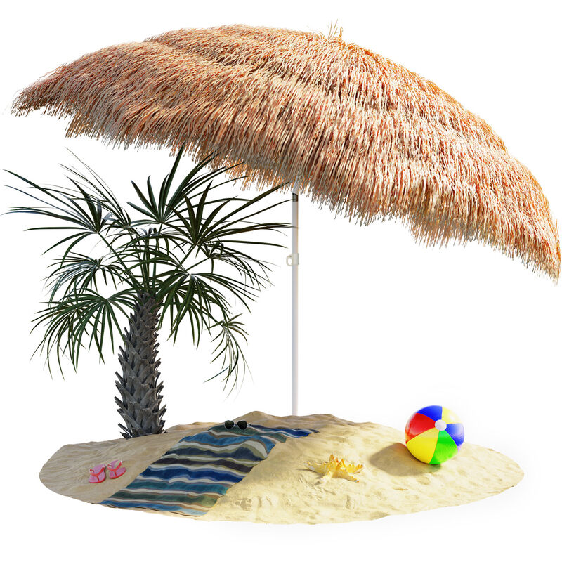 Garden Beach Sun Parasol Patio Umbrella Shade Hawaiian Outdoor Party New Tilt Ecru