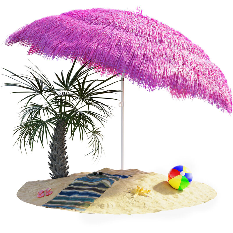 Kingsleeve - Hawaii Parasol 1.8m Height 1.6m Diameter UV30+ Protection Tiltable Height-Adjustable Ground Spike Large Round Straw Raffia Umbrella