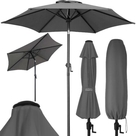 Parasol inclinable Ø 200 cm en aluminium – Manivelle intégrée – Résistant aux UV – Toile hydrofuge – Mât démontable en 2 parties – Couleur anthracite – Kingsleeve