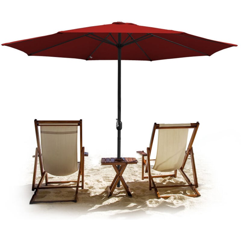 Parasol droit rond Ø350cm - mât central en aluminium orientable et manivelle d'ouverture, Rouge, Parapluie hawaïen