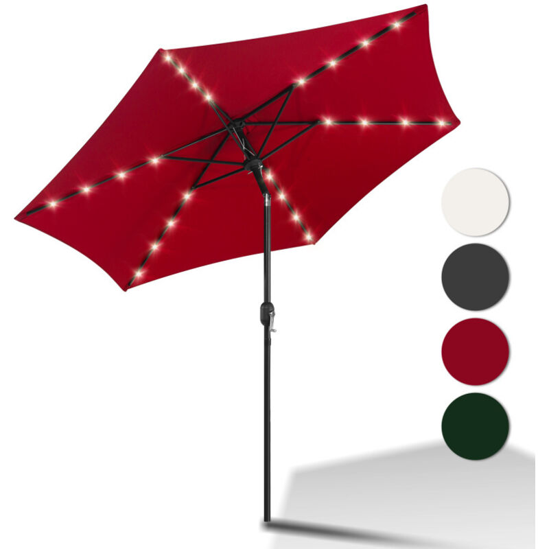 Parasols en Parasol de jardin avec protection solaire Parasols en porte-à-faux avec manivelle UV30+ (Ø270 cm), Rouge, vec led