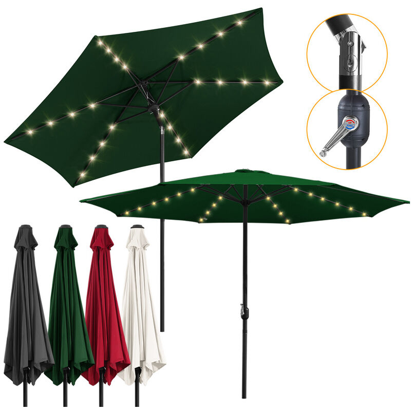 Parasols en Parasol de jardin avec protection solaire Parasols en porte-à-faux avec manivelle UV30+ (Ø270 cm), Vert, vec led - Tolletour