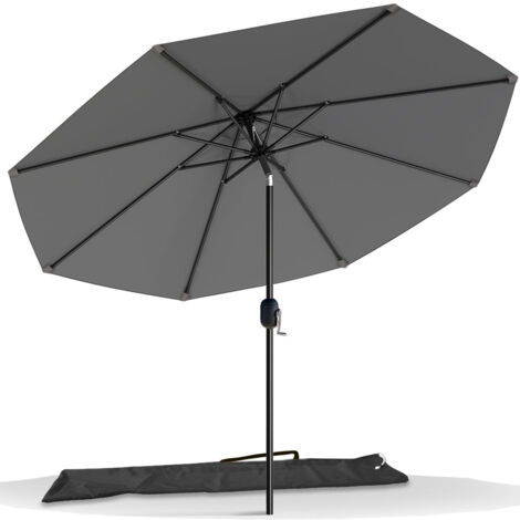 Parasol inclinable Ø 2,7 x H 2,4 m avec housse de protection gris - Anti-UV, imperméable