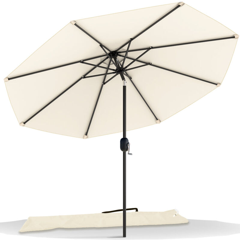 Parasol inclinable ø 2,7 x h 2,4 m beige avec housse de protection - imperméable et anti-UV - Vounot