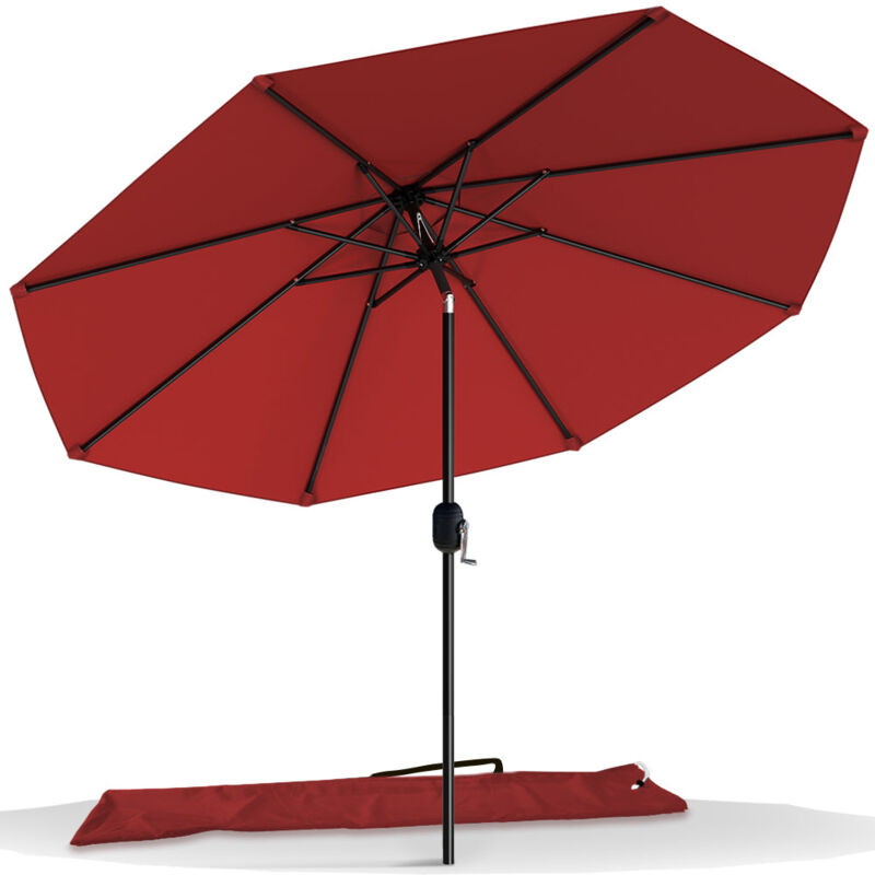 Parasol inclinable ø 2,7 x h 2,4 m rouge avec housse de protection - imperméable et anti-UV - Vounot