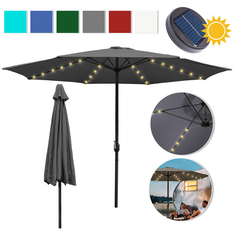 Parasol avec led Grand parasol avec manivelle 360 degrés pivotant autour du parasol rond balcon protection solaire, gris