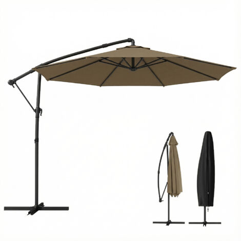 Parasol inclinable 3 mètres déporté, ombrelle de jardin avec protection UV 50+ et housse, couleur kaki, polyester résistant.