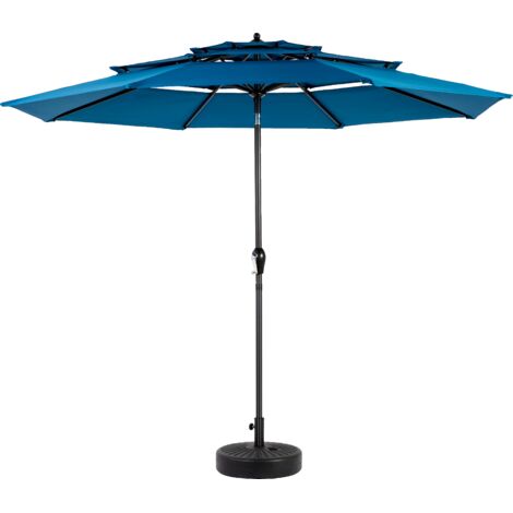 Parasol Inclinable 3 Niveaux – Grand Parasol Extérieur Bleu Foncé – Structure en Acier 12 Baleines – Ouverture par Manivelle – Toile 180g/m²