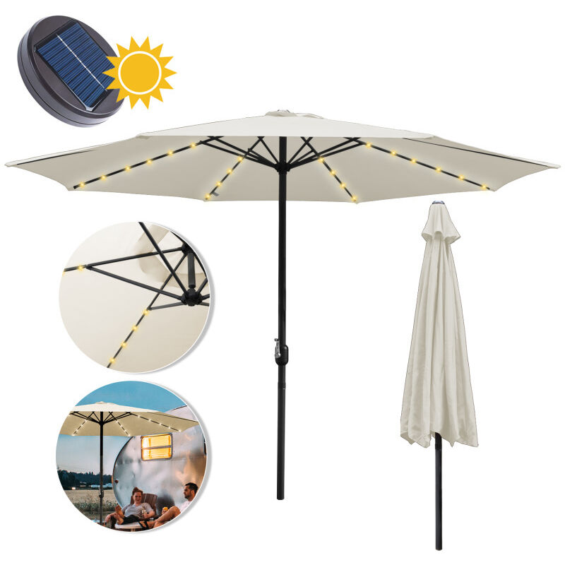 3.5m Parasol avec led Parasol de jardin hydrofuge Parasol de terrasse UV30+ avec manivelle balcon Parasol de marché, Beige