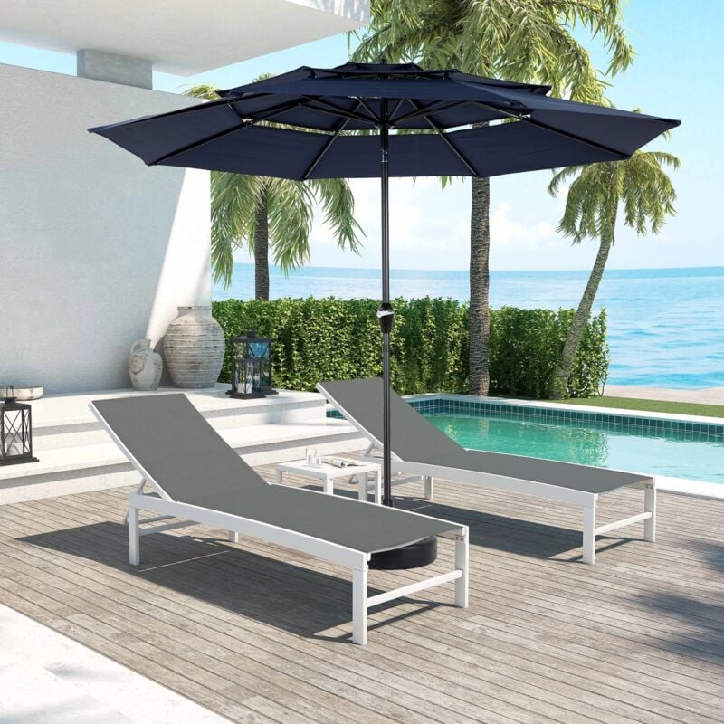 Parasol inclinable 4,5 m, avec 12 baleines en acier, manivelle, rectangulaire, design de toit unique, adapté pour jardin balcon terrasse - Marine