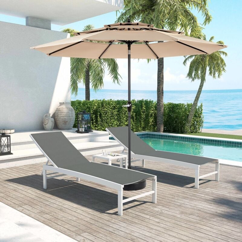 Parasol inclinable 4,5 m, avec 12 baleines en acier, manivelle, rectangulaire, design de toit unique, adapté pour jardin balcon terrasse - Kaki