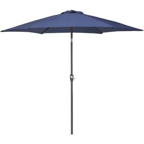 Parasol inclinable avec base métalique et toile en tissu bleu