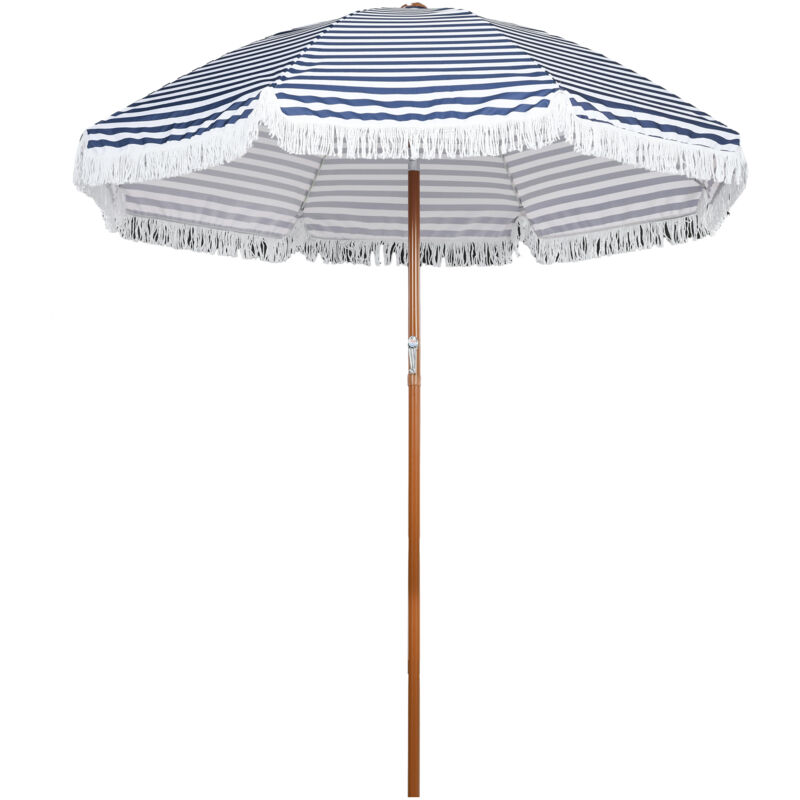 Parasol inclinable de jardin Ø 213 cm style vintage franges bleu blanc
