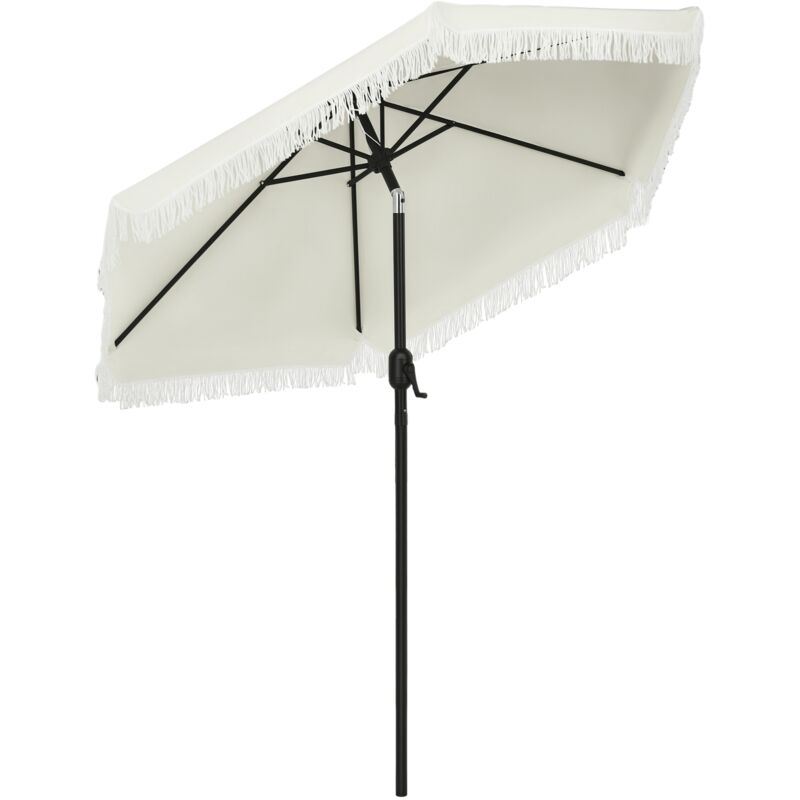 Parasol inclinable de jardin ø 225 cm style bohème à franges crème