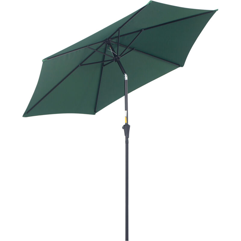 Parasol inclinable de jardin balcon terrasse manivelle toile polyester imperméabilisée haute densité 180 g/m² Ø2,7 x 2,35H m alu vert