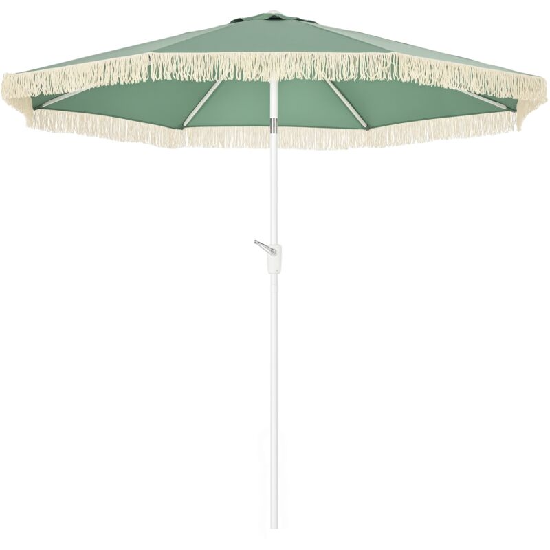 Parasol inclinable de jardin style bohème à franges polyester haute densité vert