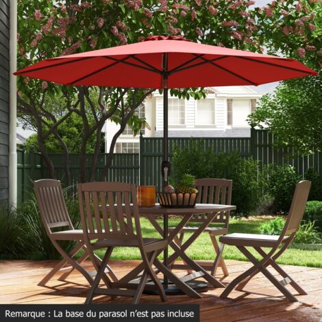 Parasol Inclinable Dia. 2,70 m Manivelle en Acier Toile en Polyester 6 Nervures pour Patio Jardin Vin Rouge