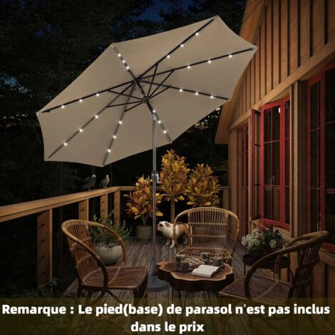 Parasol Inclinable Dia. 300 cm avec 24 Lumières LED Dolaire en Scier Toile Polyester pour Jardin et Terrasse Marron
