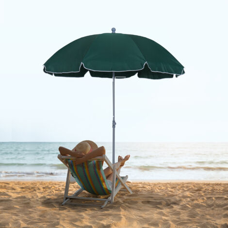 Parasol inclinable octogonal de jardin Ø 2 m métal polyester vert