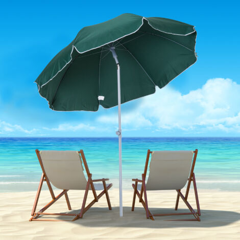 Parasol inclinable octogonal de jardin Ø 2 m métal polyester vert
