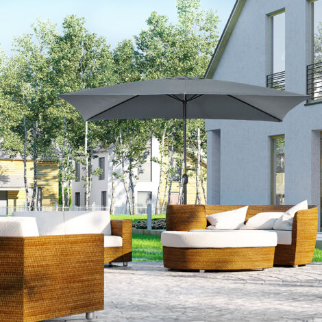 Parasol inclinable rectangulaire aluminium polyester haute densité 3 x 2 m gris foncé