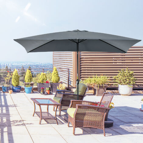 Parasol inclinable rectangulaire aluminium polyester haute densité 3 x 2 m gris foncé