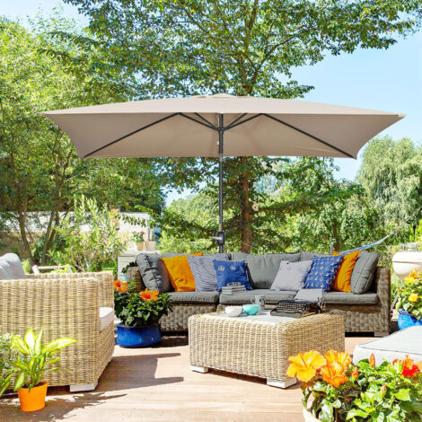 Parasol inclinable rectangulaire aluminium polyester haute densité 3 x 2 m kaki