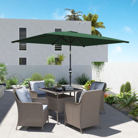 Parasol inclinable rectangulaire aluminium polyester haute densité 3 x 2 m Vert