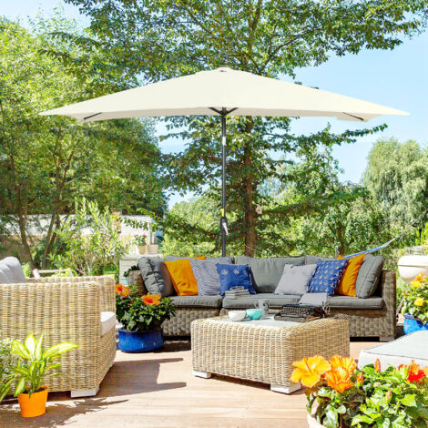 Parasol inclinable rectangulaire métal polyester haute densité 3 x 2 m crème