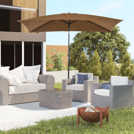 Parasol inclinable rectangulaire protection solaire toile polyester 180 g/m² 2.94L x 1.98l x 2.55H m marron