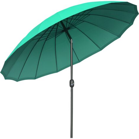 Parasol inclinable rond avec manivelle métal fibre de verre Ø 2,55 m polyester haute densité vert