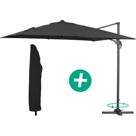 HABITAT ET JARDIN Parasol jardin déporté Alu "Sun 3" - Carré - 3 x 3 m - Noir + housse de protection