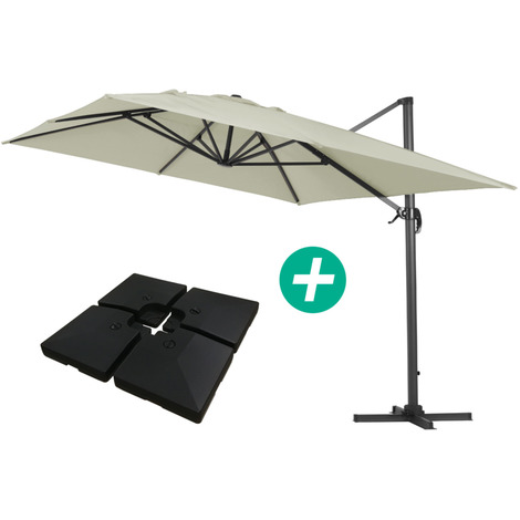 HABITAT ET JARDIN Parasol jardin déporté Alu "Sun 4 " - Rectangle - 3 x 4 m - Ecru - Dalles à lester incluses