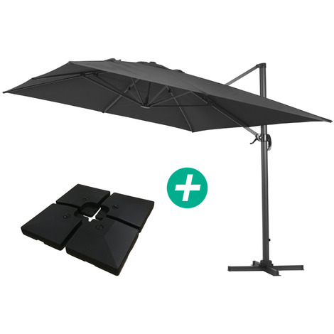 HABITAT ET JARDIN Parasol jardin déporté Alu "Sun 4 " - Rectangle - 3 x 4 m - Noir - Dalles à lester incluses