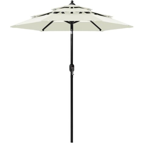 Parasol jardin droit à 3 niveaux avec mât,Anti-UV en aluminium Sable 2 m -69054