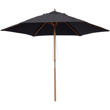 Parasol jardin extérieur droit double toit hexagonal grande taille Ø2,5x2,3 m bois bambou noir